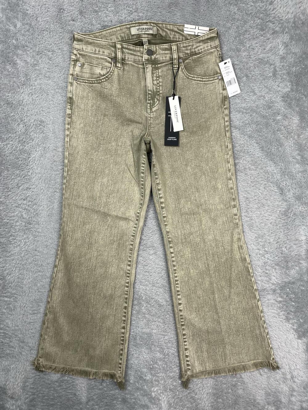 Liverpool Hannah Crop Flare Jeans Womens 10/30 Brown/Green Light Wash Stretch
